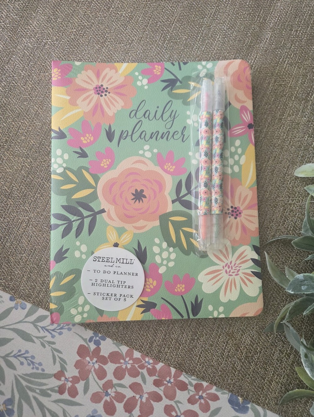 Steel Mill Daily Planner Notebook - Floral Mint